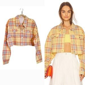 WEWOREWHAT NWOT Plaid Cropped Denim Jacket, Size M/L